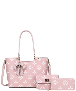 3in1 Fashion Print Design Bow Tote Bag Set DH-8093-S PINK